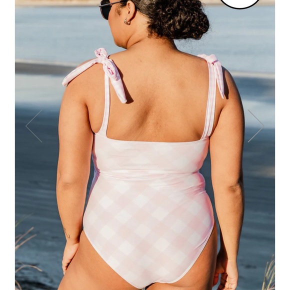 COOL BY THE POOL LIGHT PINK GINGHAM WRAP ONE PIECE SWIMSUIT - Picture 7 of 8